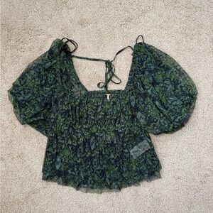 Free People Green and Blue Tulle Shirt